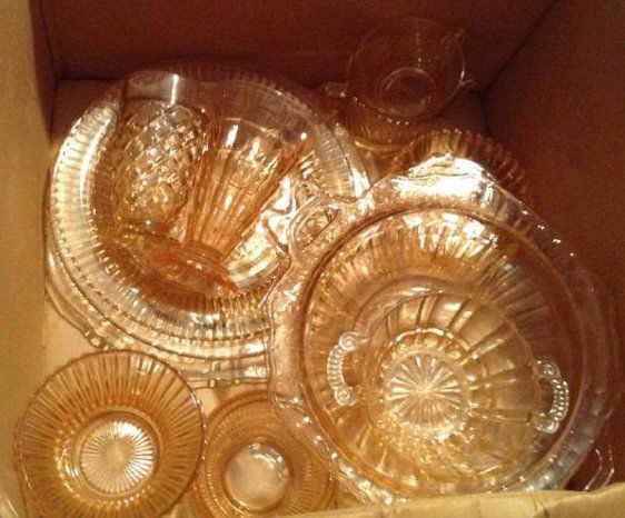 Large box of Pink depression Glass (1 of 1)