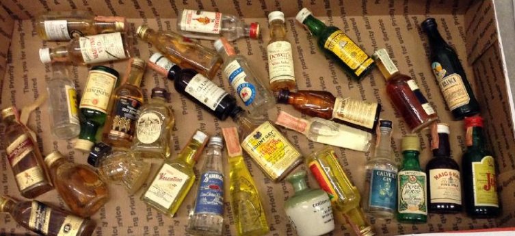 Vintage Mini Liquor Bottles tax stamps: Any contents in bottle is Free; You are bidding on the bottle