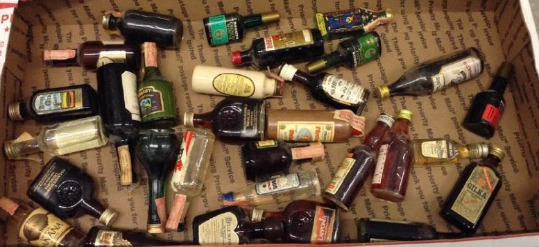 Vintage Mini Liquor Bottles tax stamps: Any contents in bottle is Free; You are bidding on the bottle