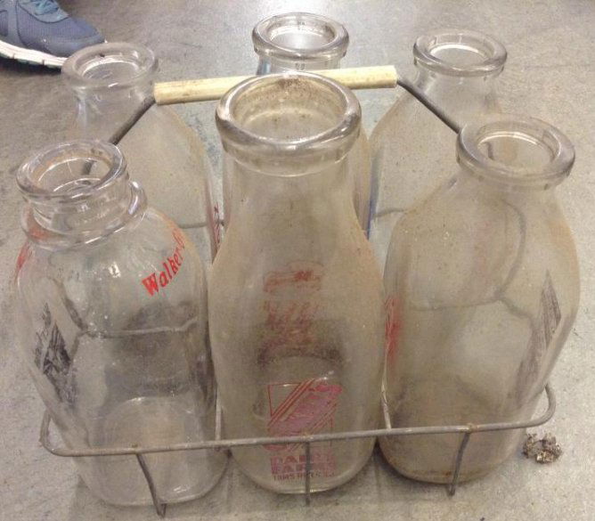 Vintage Glass Milk Bottles with advertising & milk carr (1 of 1)