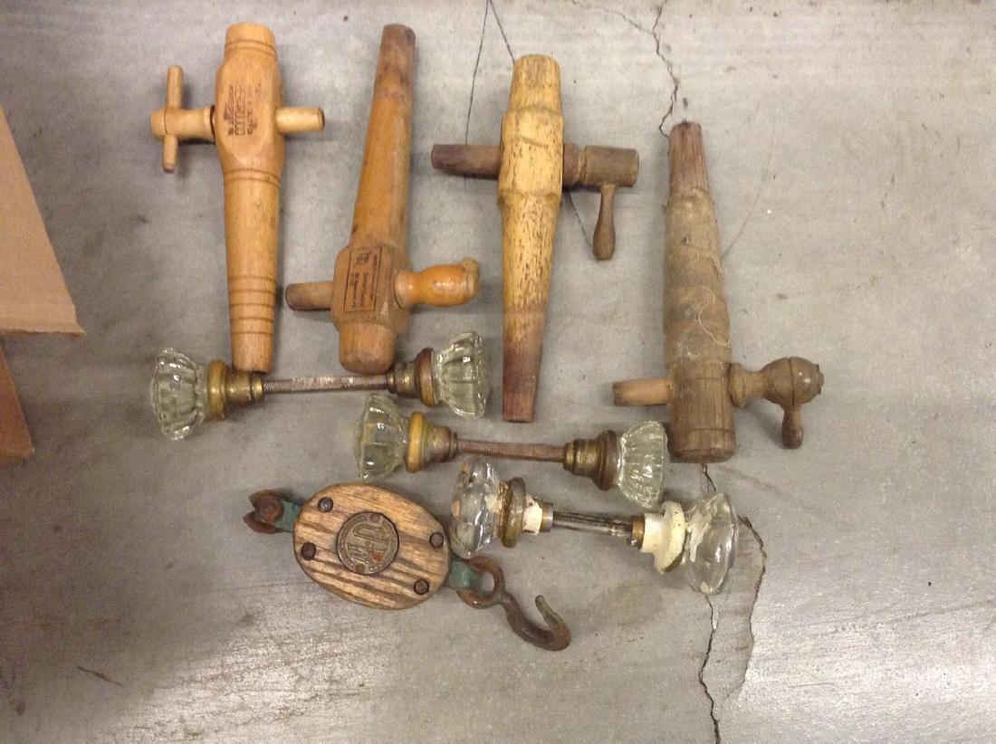 glass door knobs , wire spouts, wood pully: glass door knobs , wire spouts, wood pully