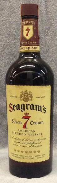 Seagram's Seven Crown Whiskey 1 Qt: Any contents in bottle is Free; You are bidding on the bottle & unbroken tax stamp