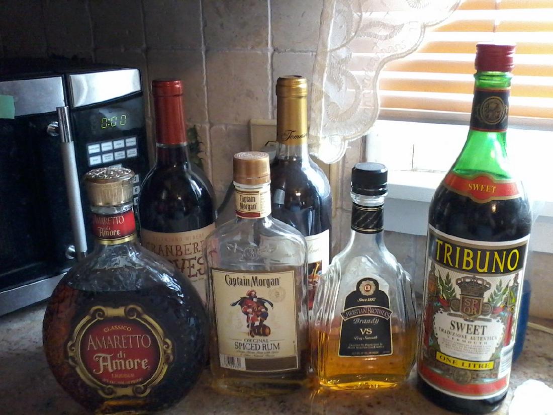 counter of bottles: counter of bottles