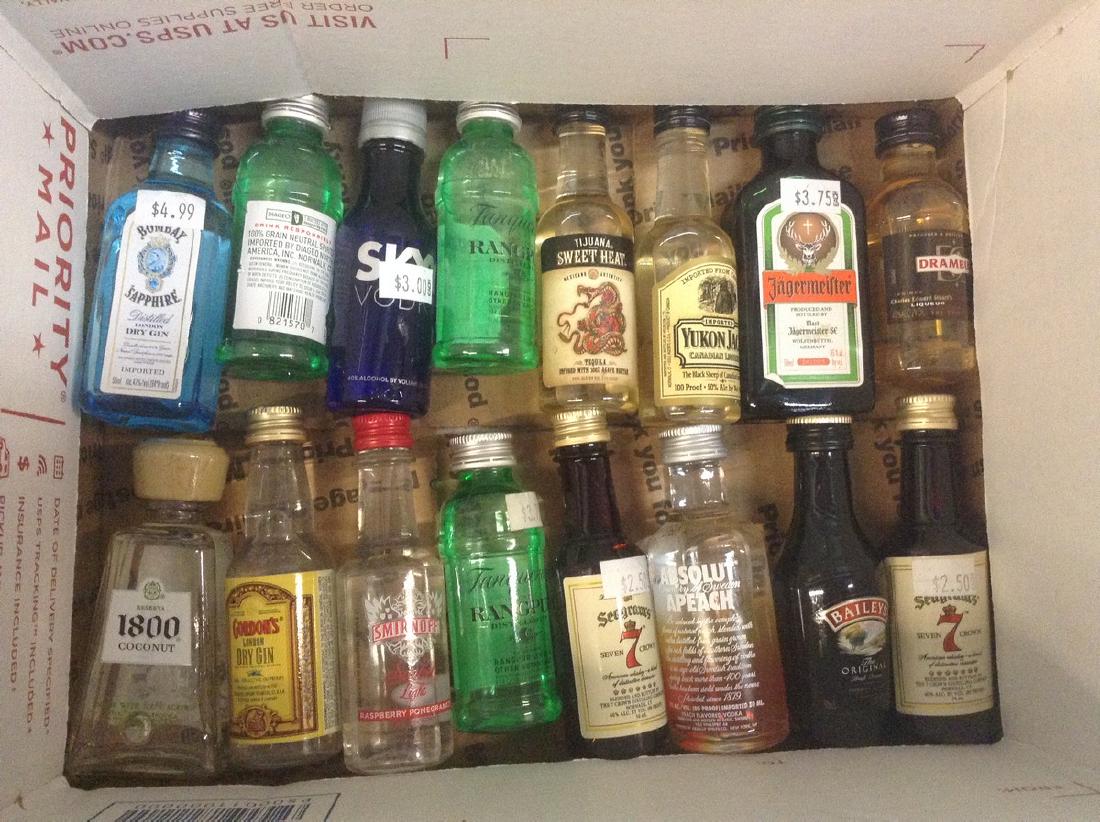 Lot of mini Liquor Bottles: Any contents in bottle is Free; You are bidding on the bottle & unbroken tax stamp