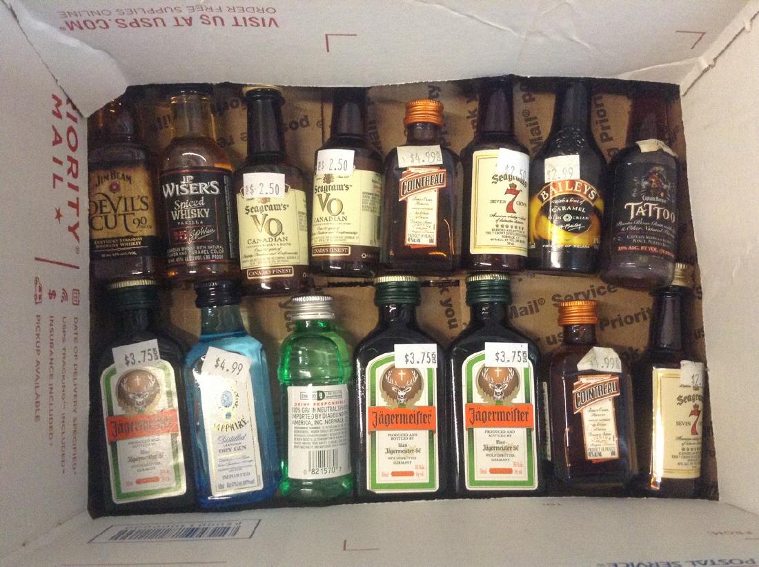 Lot of mini Liquor Bottles: Any contents in bottle is Free; You are bidding on the bottle & unbroken tax stamp