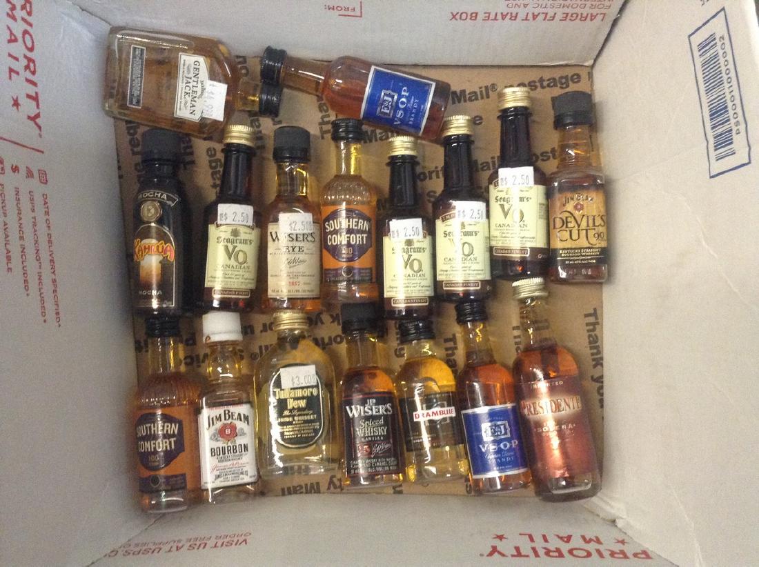 Lot of mini Liquor Bottles: Any contents in bottle is Free; You are bidding on the bottle & unbroken tax stamp