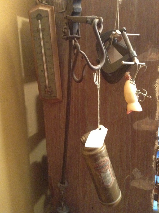 Very Early Harley Fire Extinguisher Scale Weights Great: Very Early Harley Fire Extinguisher Scale Weights Great Graphics Vintage Thermometer & Fishing Lure