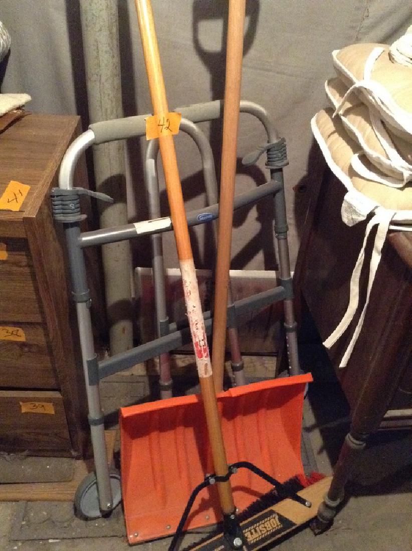 Snow shovels, brooms, walker: Snow shovels, brooms, walker