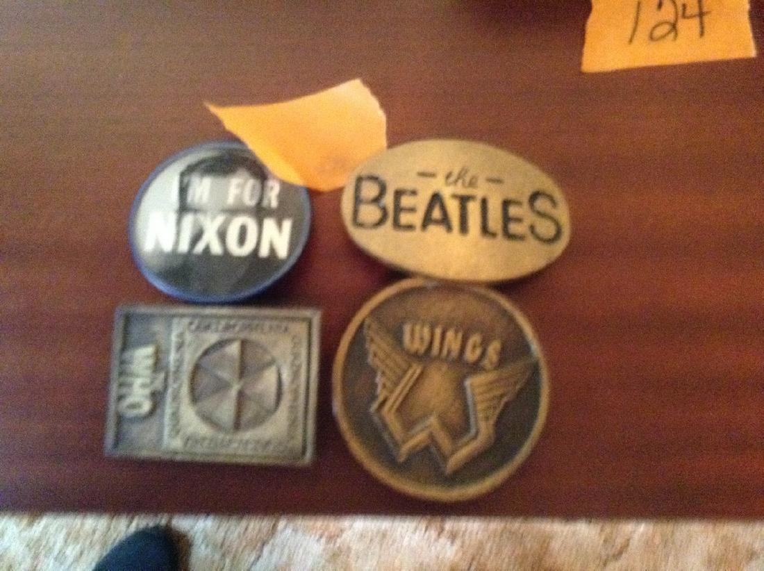 belt buckles - the who, wings, the beatles and nixon: belt buckles - the who, wings, the beatles and nixon pin