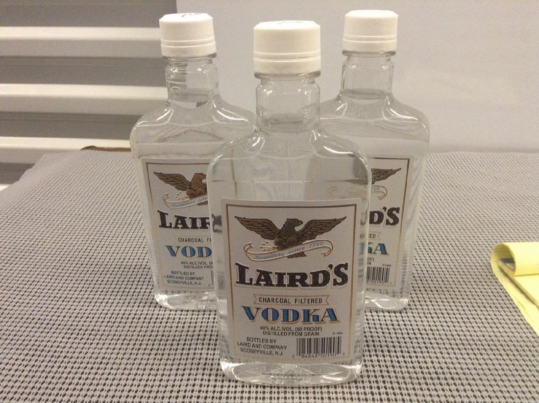 Laird's Vodka Lot of 3 Bottles: Any contents in bottle is Free; You are bidding on the bottle & unbroken tax stamp