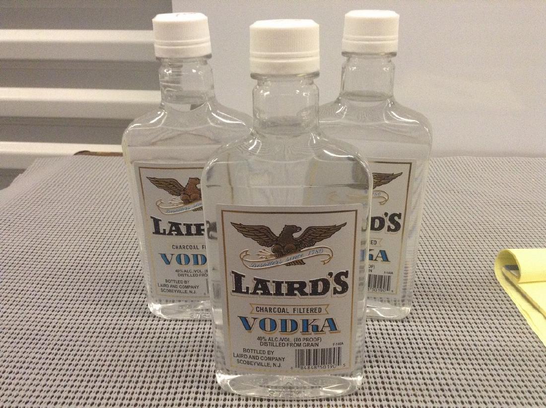 Laird's Vodka Lot of 3 Bottles: Any contents in bottle is Free; You are bidding on the bottle & unbroken tax stamp