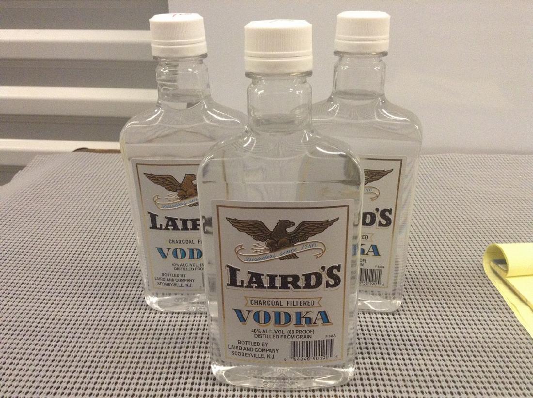 Laird's Vodka Lot of 3 Bottles: Any contents in bottle is Free; You are bidding on the bottle & unbroken tax stamp
