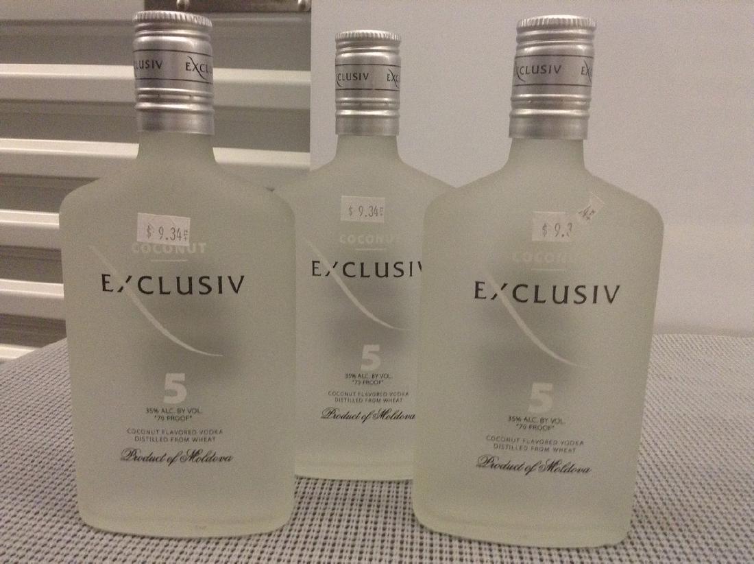Lot of 3 Bottles of Exclusiv 5 Coconut: Any contents in bottle is Free; You are bidding on the bottle & unbroken tax stamp