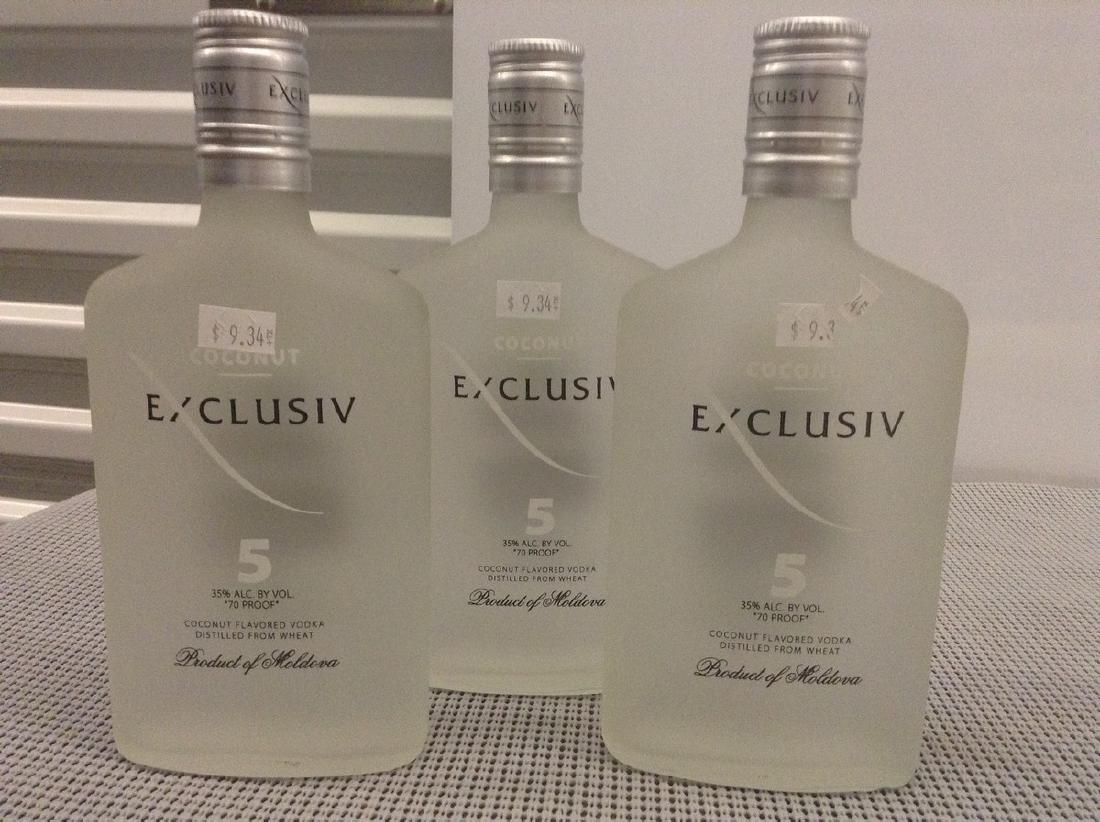 Lot of 3 Bottles of Exclusiv 5 Coconut: Any contents in bottle is Free; You are bidding on the bottle & unbroken tax stamp