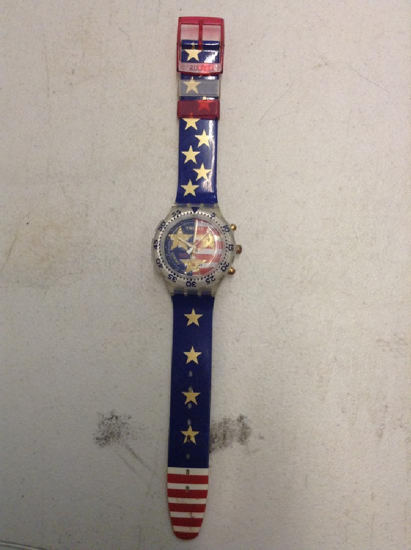 Swatch Watch - Red, White & Blue with Gold Stars: Swatch Watch - Red, White & Blue with Gold Stars