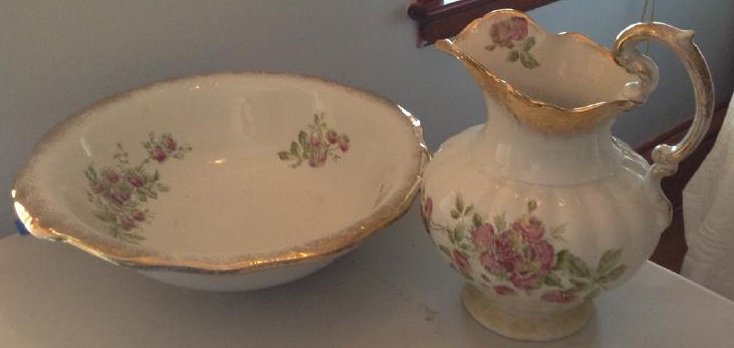 W.M. Co. Semi Porcelin Victorian Wash Bowl & Water (1 of 1)