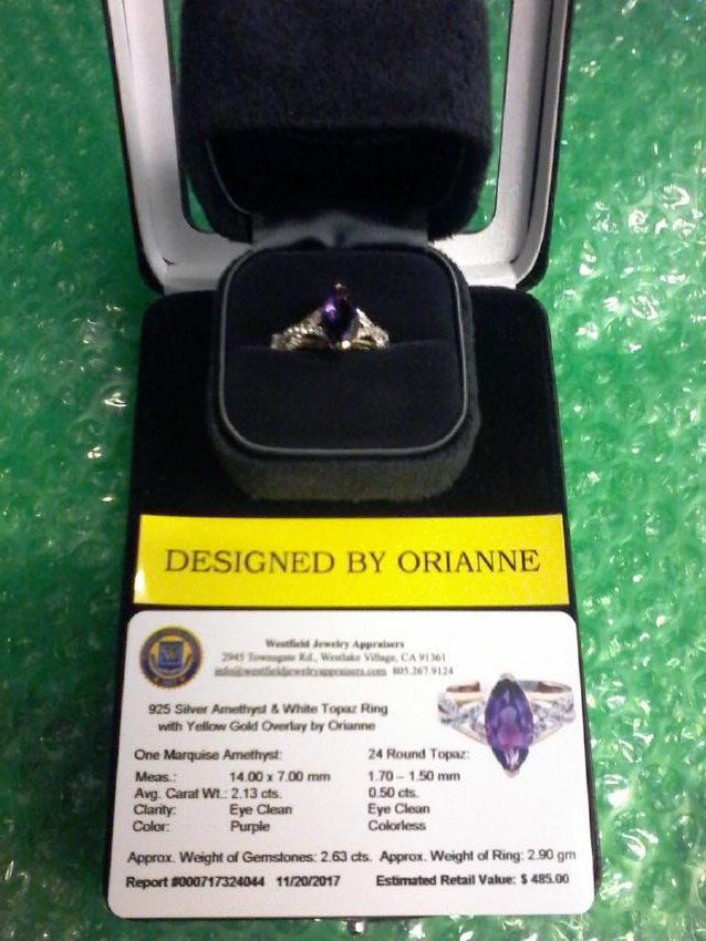 925 Silver Amethyst & Diamond Ring by Orianne Size: 7 (1 of 1)
