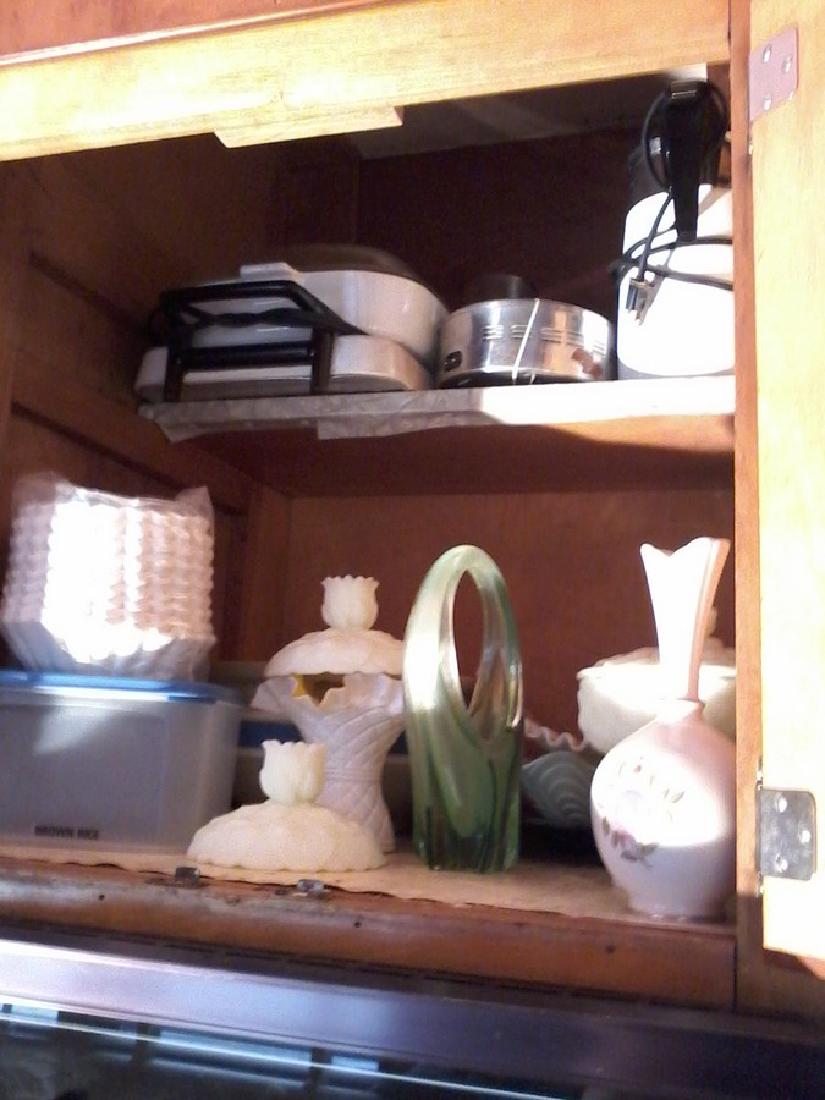 Contents of Cabinet corningware pyrex art glass more: Contents of Cabinet above Oven