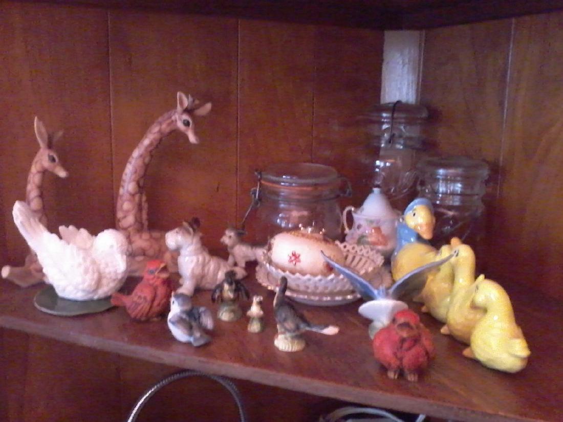 Contents of Shelf early mason jars mcm knick knacks: Contents of Shelf Corner Cabinet