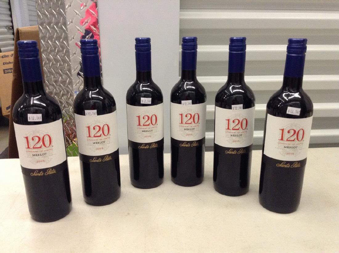 Lot of 6 120 Merlot 2015 Santa Rita: Any contents in bottle is Free; You are bidding on the bottle & unbroken tax stamp