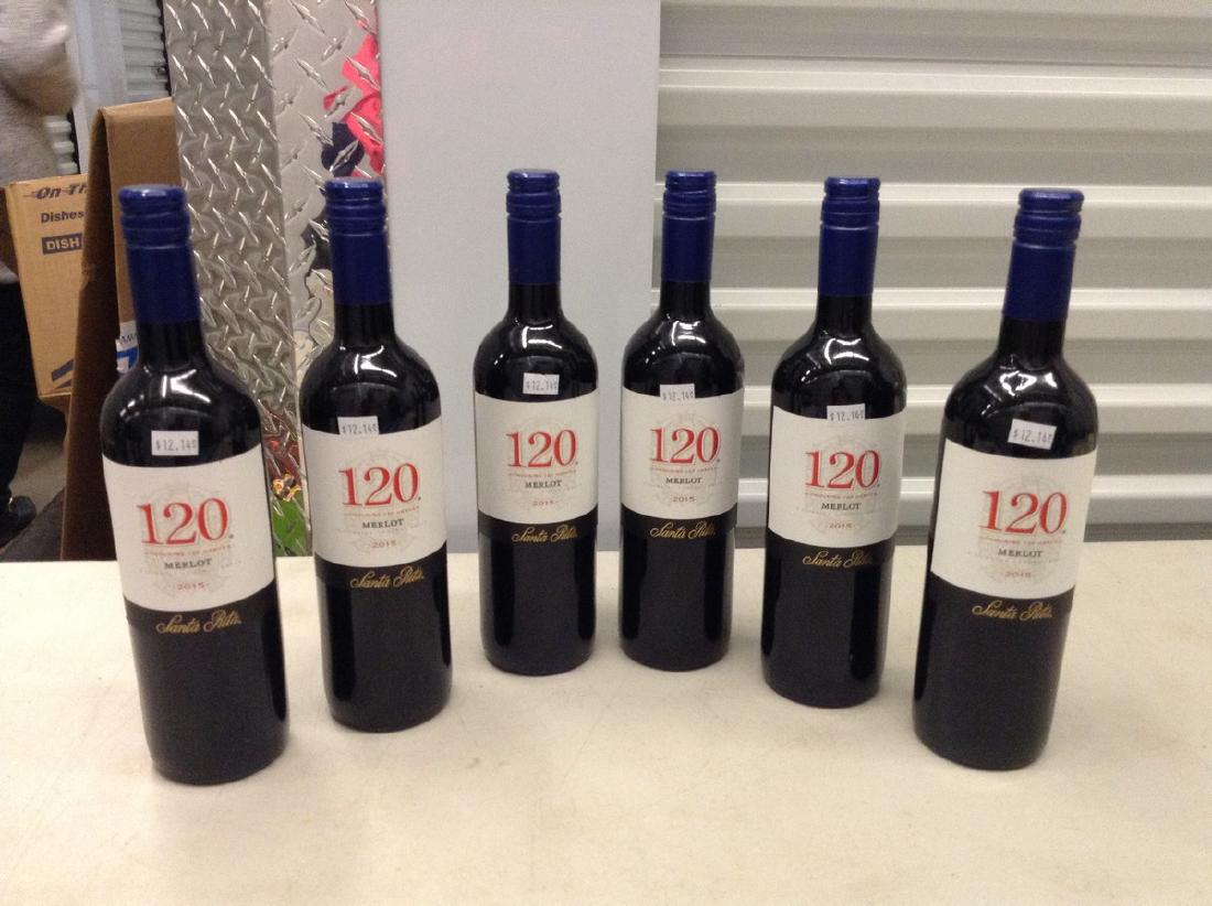 Lot of 6 120 Merlot 2015 Santa Rita: Any contents in bottle is Free; You are bidding on the bottle & unbroken tax stamp