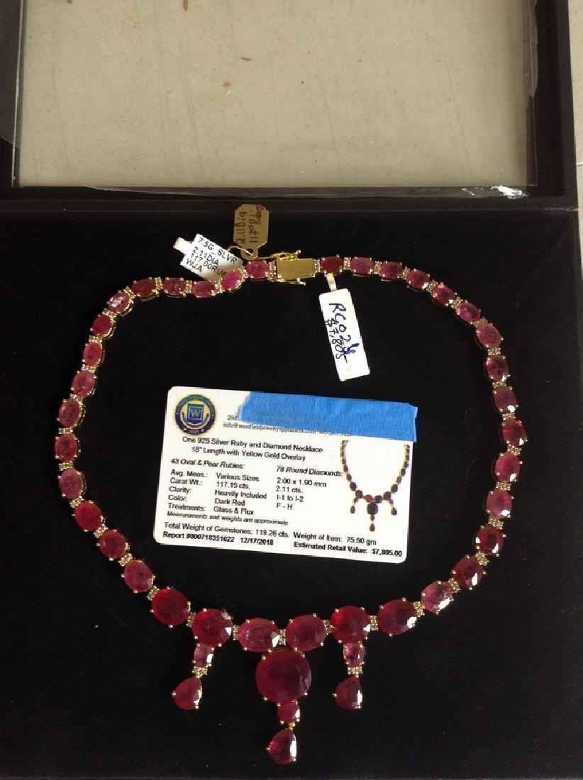 Sterling Silver 18" 119.25 carats: 43 Rubys 78 Diamonds