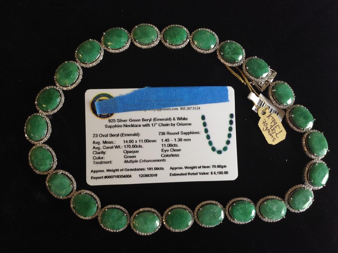 Sterling silver emerald & white Sapphire necklace (1 of 1)