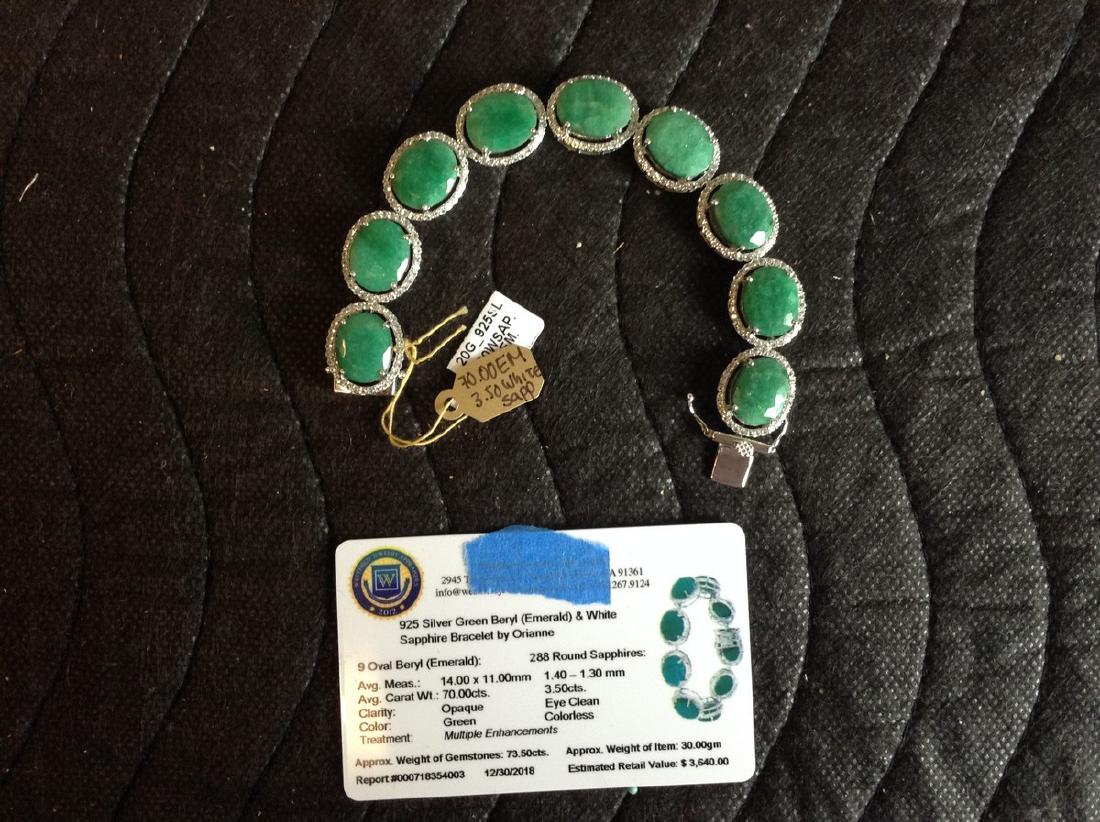 Sterling Silver Emerald & white Sapphire bracelet (1 of 1)