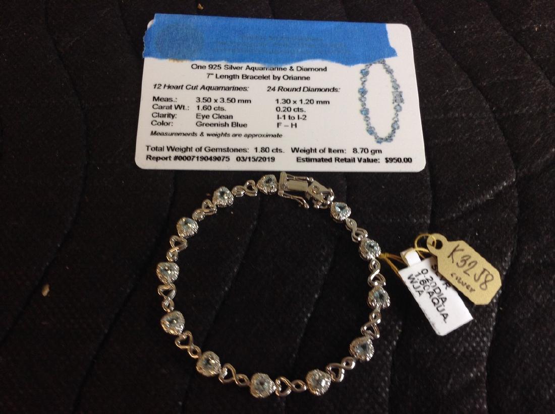 Silver Aquamarine & Diamond 7" Bracelet: 24 Diamonds; 12 Aquamarine 1.8ct