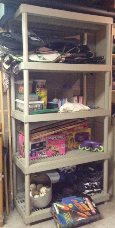 Contents of Shelving unit - Tennis rackets, golf club &: Contents of Shelving unit - Tennis rackets, golf club & Movie Screen