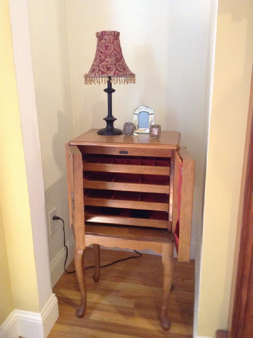 Stand up Oak Jewelry Chest and lamp (1 of 1)