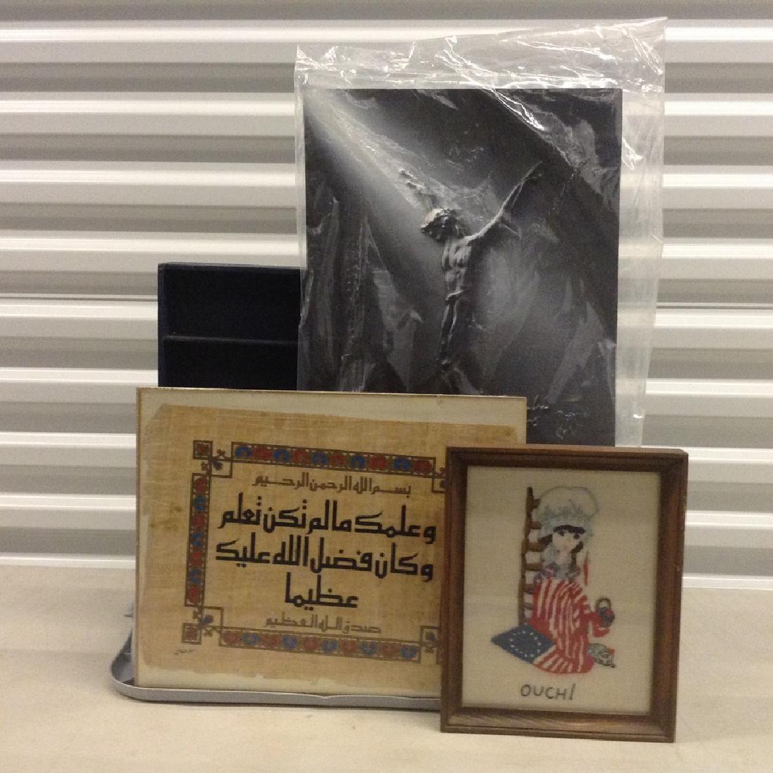 Signed Jueus art, Betty Rose woven picture & more: Signed Jueus art, Betty Rose woven picture & more