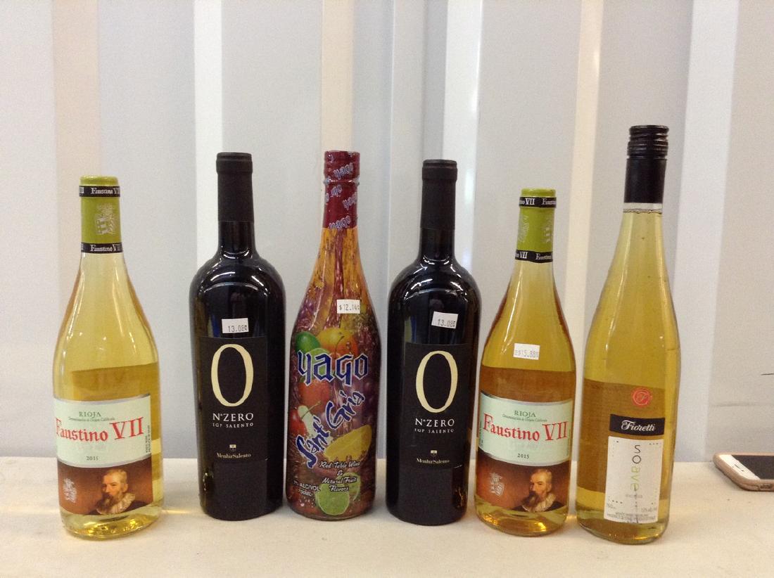 lot of 6 mixed wine bottles: Any contents in bottle is Free; You are bidding on the bottle & unbroken tax stamp