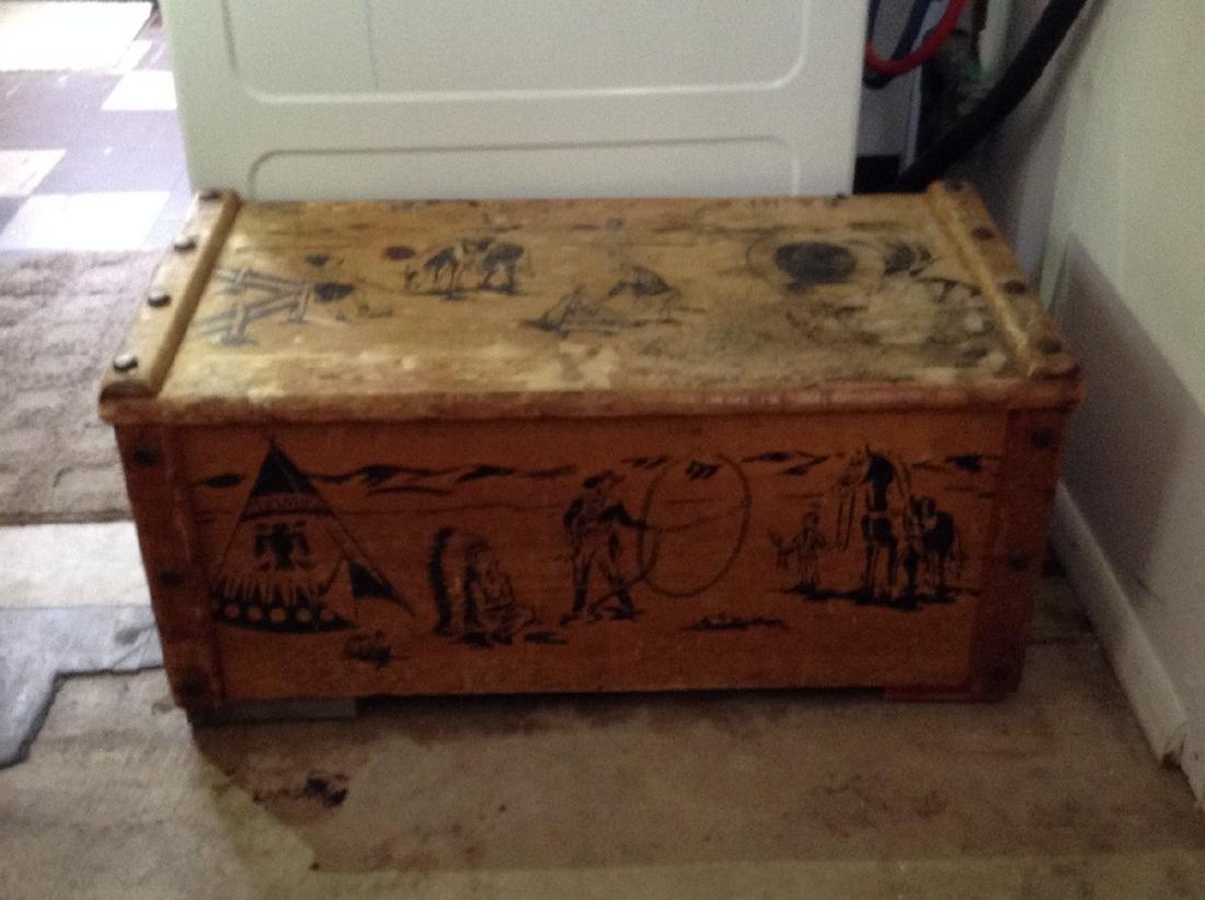 1950's cowboy toy chest wooden: 1950's cowboy toy chest wooden