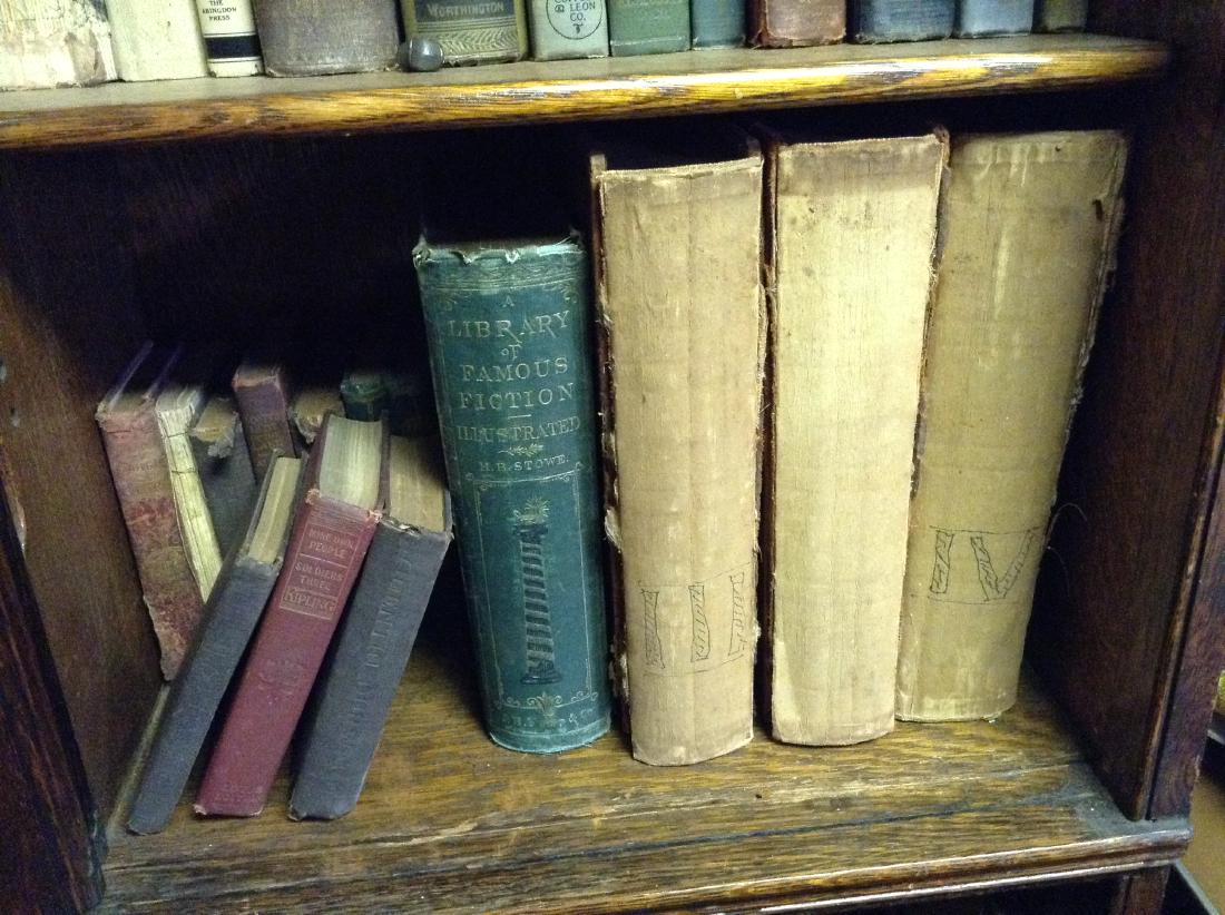 Book shelf of early leather bound books (1 of 1)
