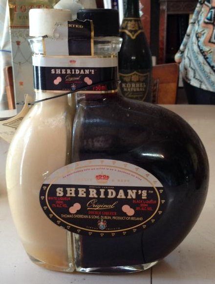 Sheridan; Original Double Liquor VINTAGE 1970'S: Any contents in bottle is Free; You are bidding on the bottle & unbroken tax stamp