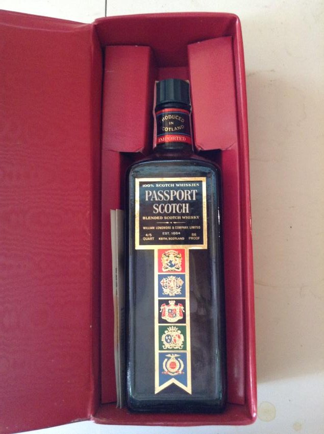passport scotch blended scotch whisky VINTAGE 1970'S: Any contents in bottle is Free; You are bidding on the bottle & unbroken tax stamp