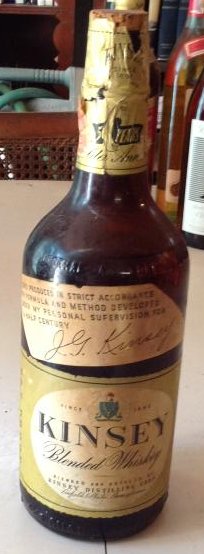 Kinsey Blended Whiskey VINTAGE 1970'S: Any contents in bottle is Free; You are bidding on the bottle & unbroken tax stamp