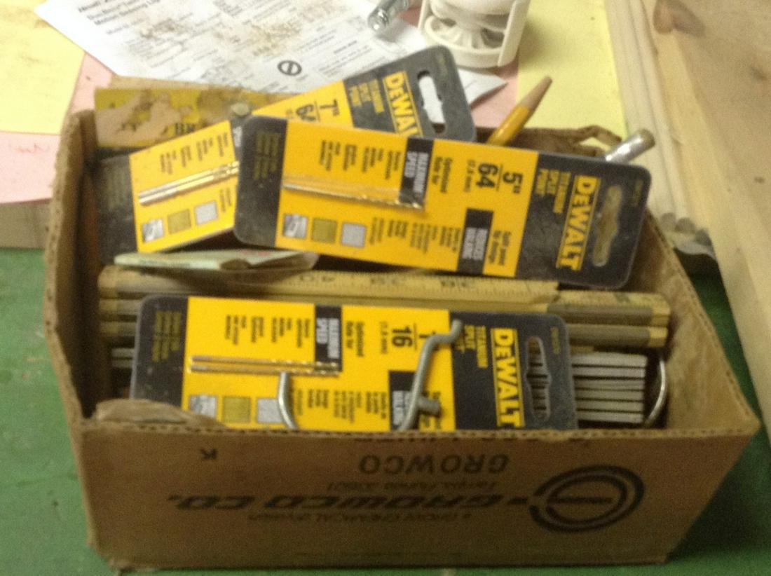 Box full of Stanley rulers & drill bits (1 of 1)
