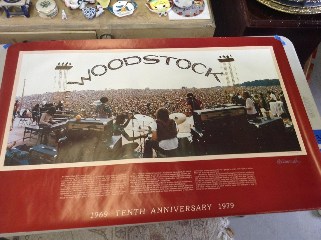 1969 10th Anniversary Woodstock Poster Signed Elliot: 37" x 24"