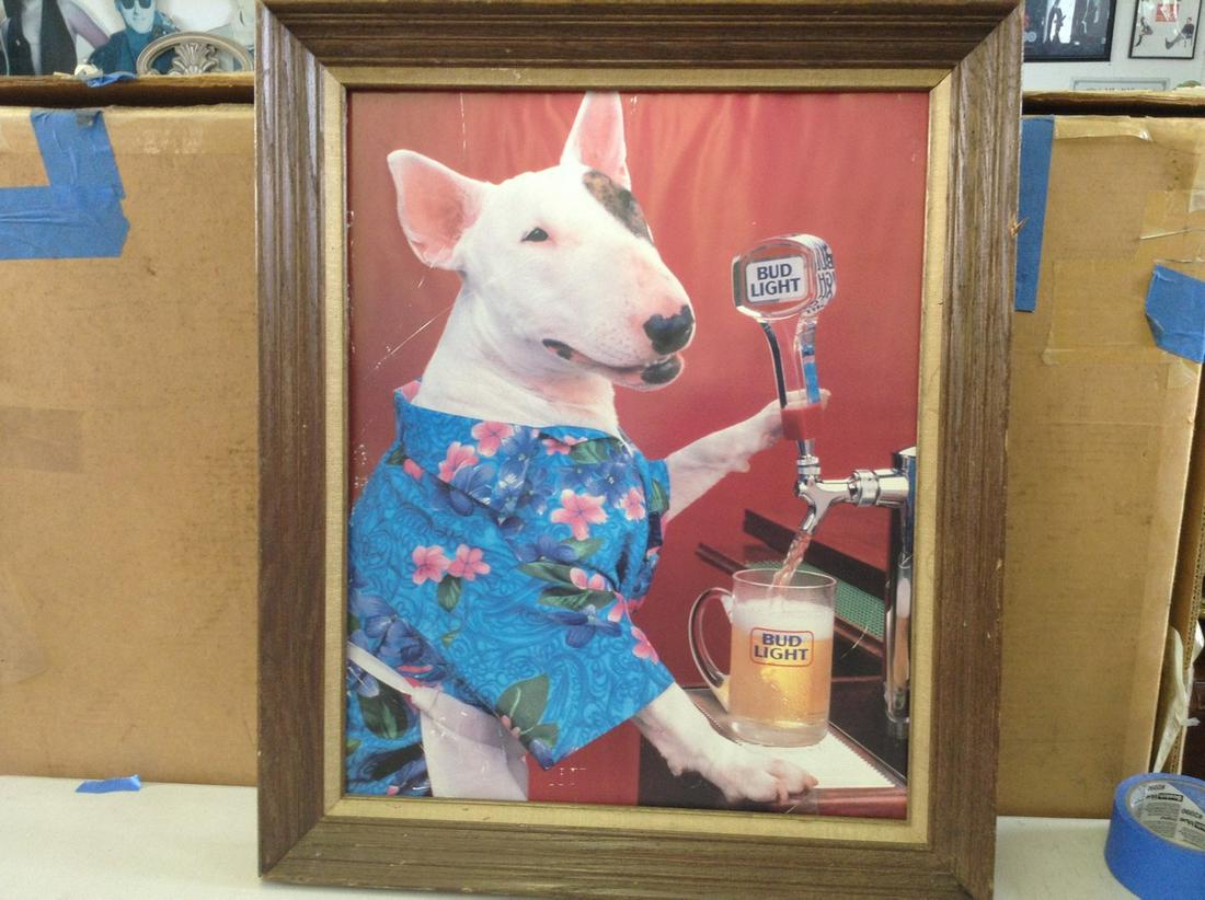 bud light spuds mackenzie - framed beer advertisment: 20" x 231/2"