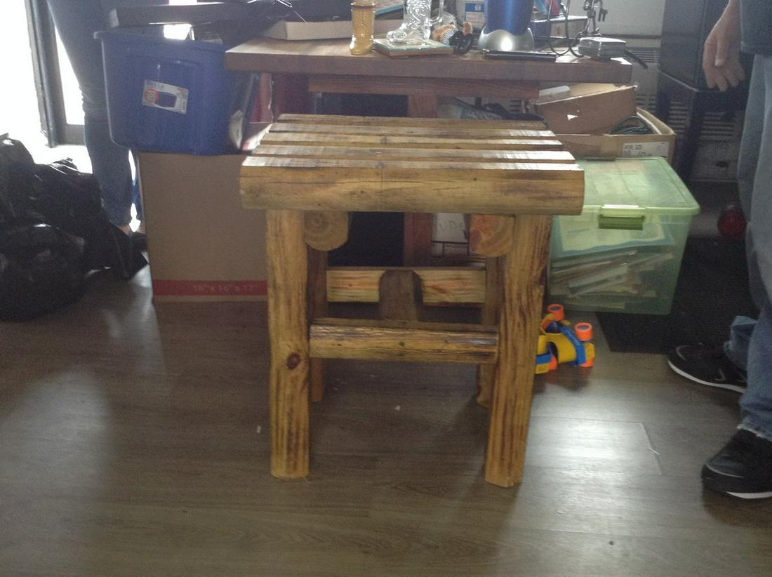 log TV end table: 23" x 19" x 24"