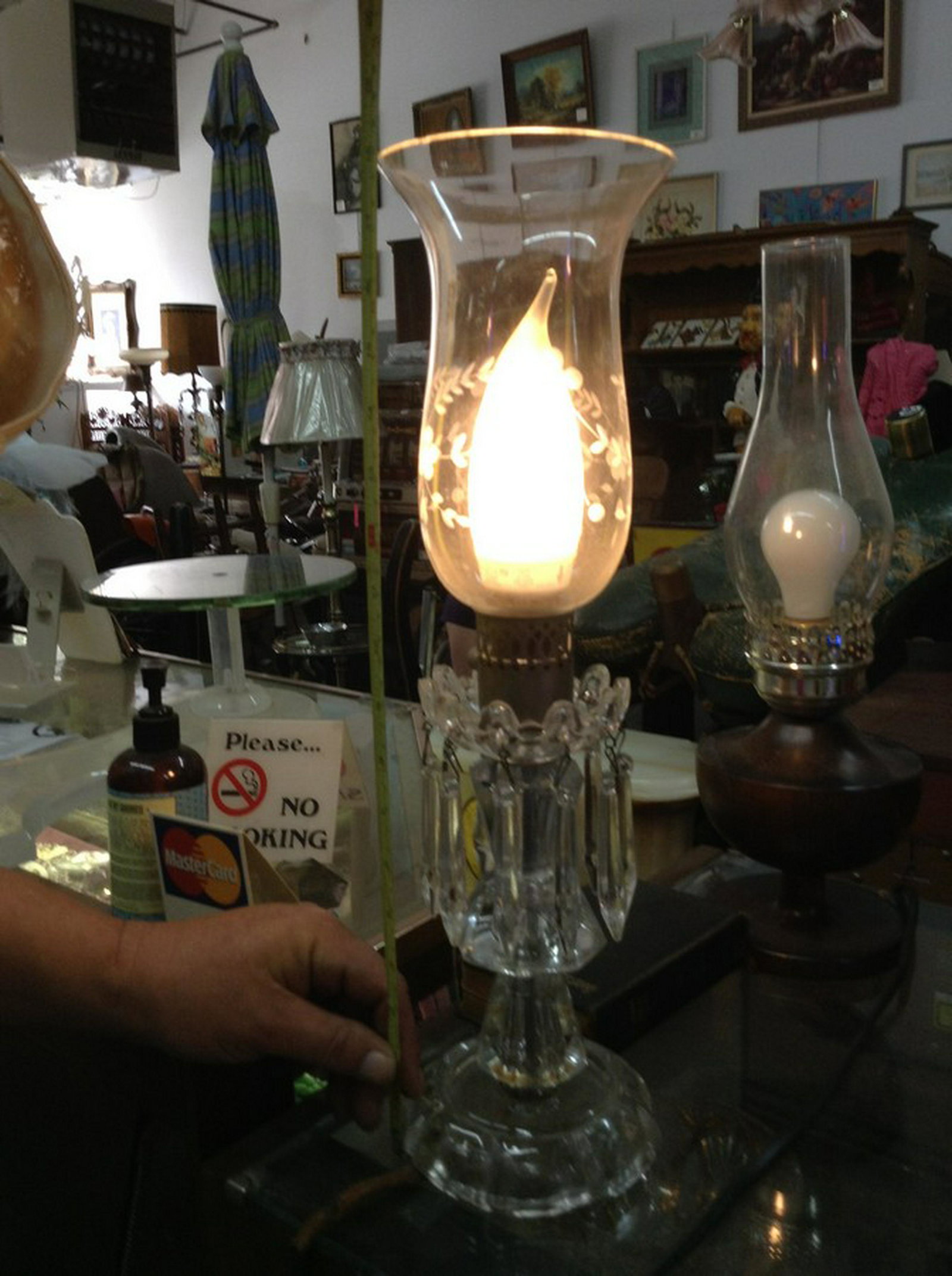 1920's Glass lamp 18" T: 1920's Glass lamp 18" T