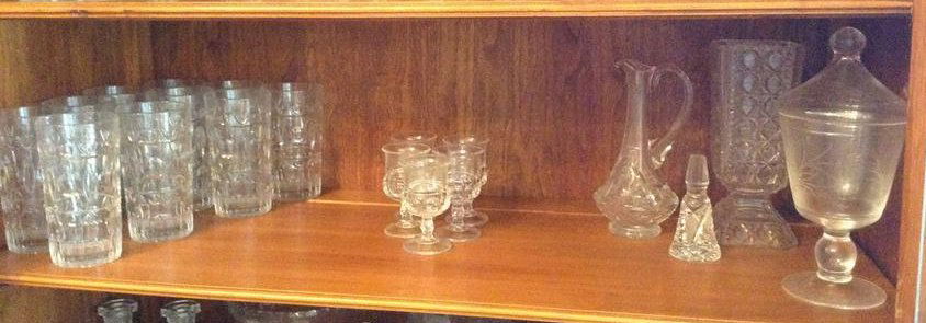 shelf lot of clear glass and crystal stemware (1 of 1)