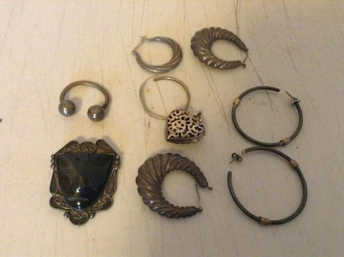 early sterling sliver brooches; earring and lockets: early sterling sliver Mexican brooches; earring and lockets