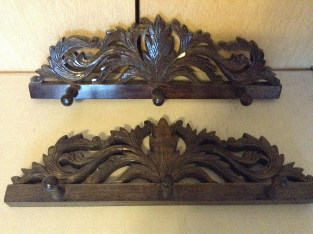 lot of two wooden carved coat racks: lot of two wooden carved coat racks