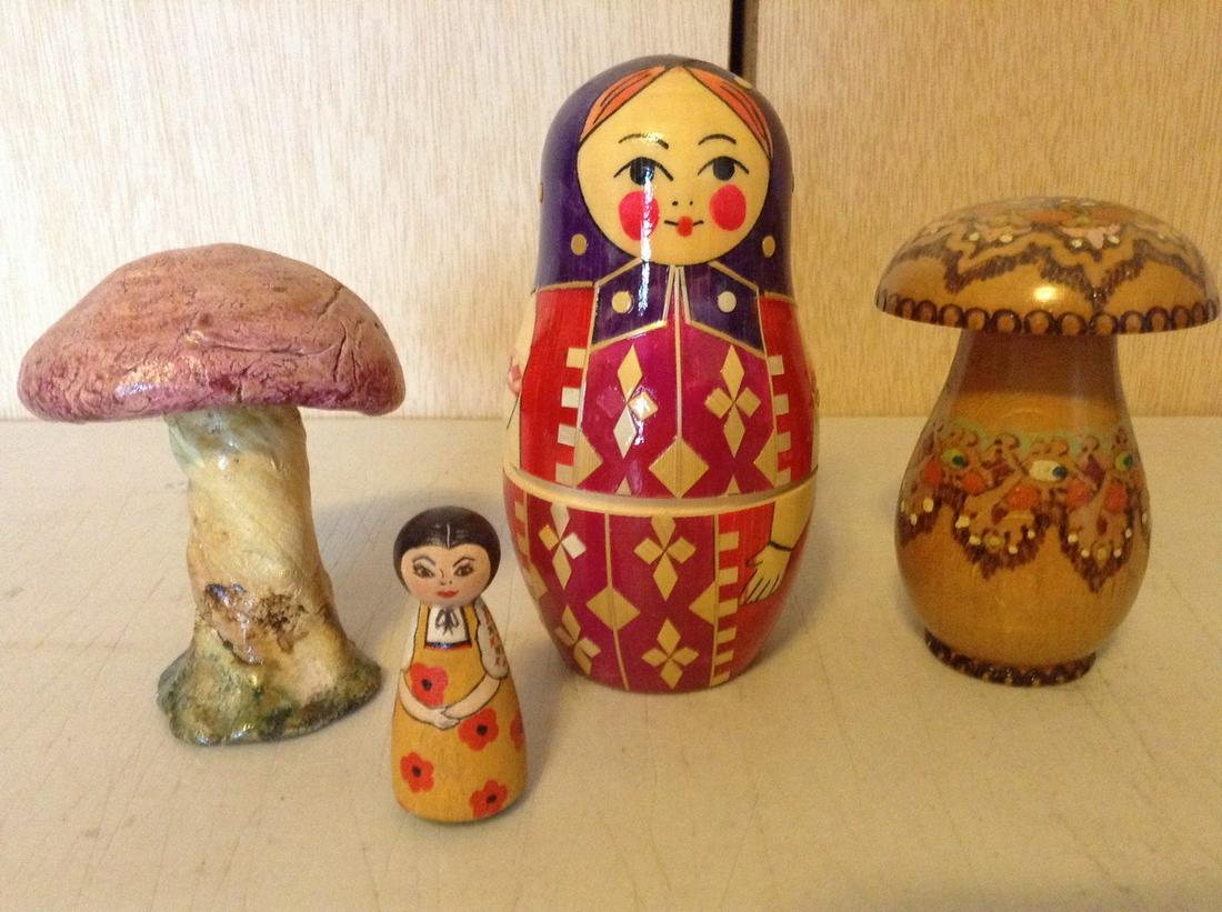 Russian nesting doll and hand carved mushrooms and more: Russian nesting doll and hand carved mushrooms and more