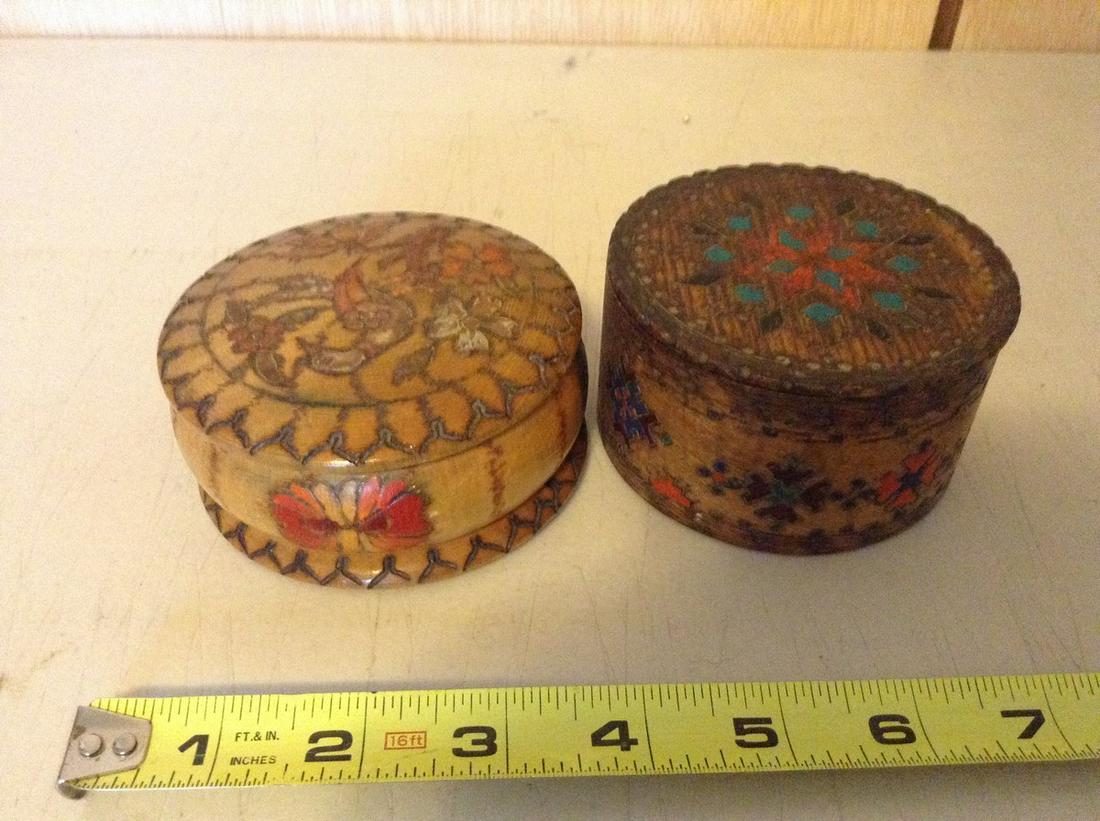 early wood hand painted trinket boxes: early wood hand painted trinket boxes