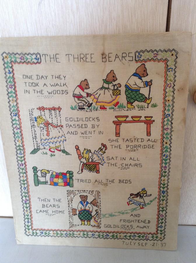 1937 3 bears hand embrodiery: 1937 3 bears hand embrodiery