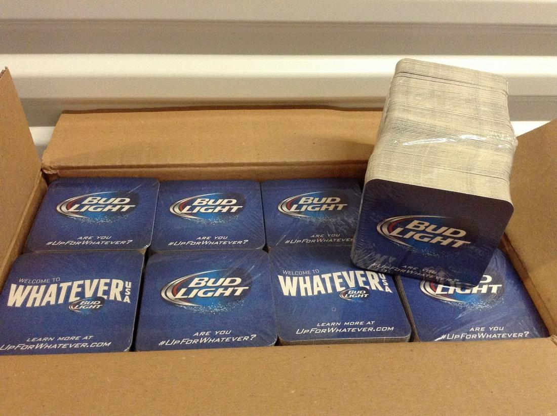 case full of budlight new sealed coasters: case full of budlight new sealed coasters